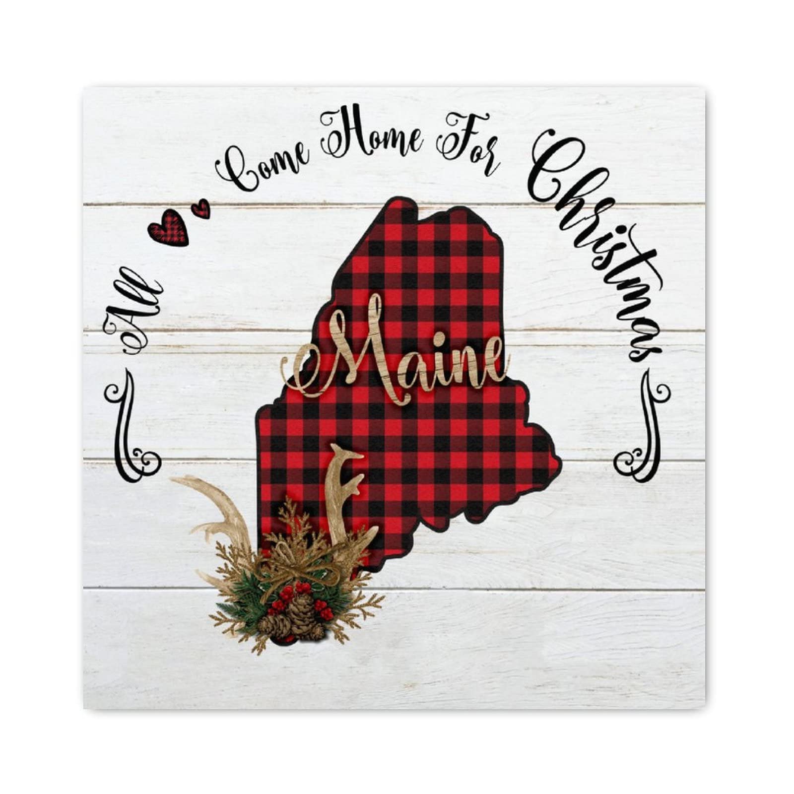 Décoration de Noël pour salon plaque en bois de ferme moderne All Come Home for Christmas 30cm