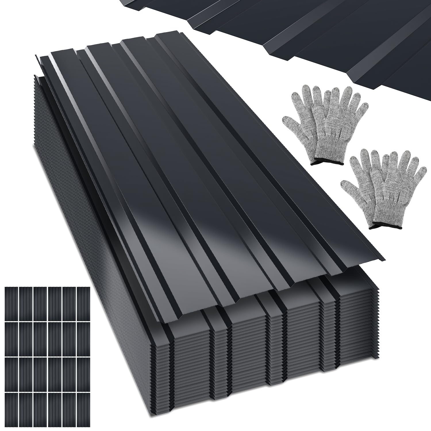 24 chapas trapezoidales para techo, 115 x 45 cm = 12 m², chapa trapezoidal, metal y acero, 0,25 mm, guantes de montaje, para cobertizo, color antracita