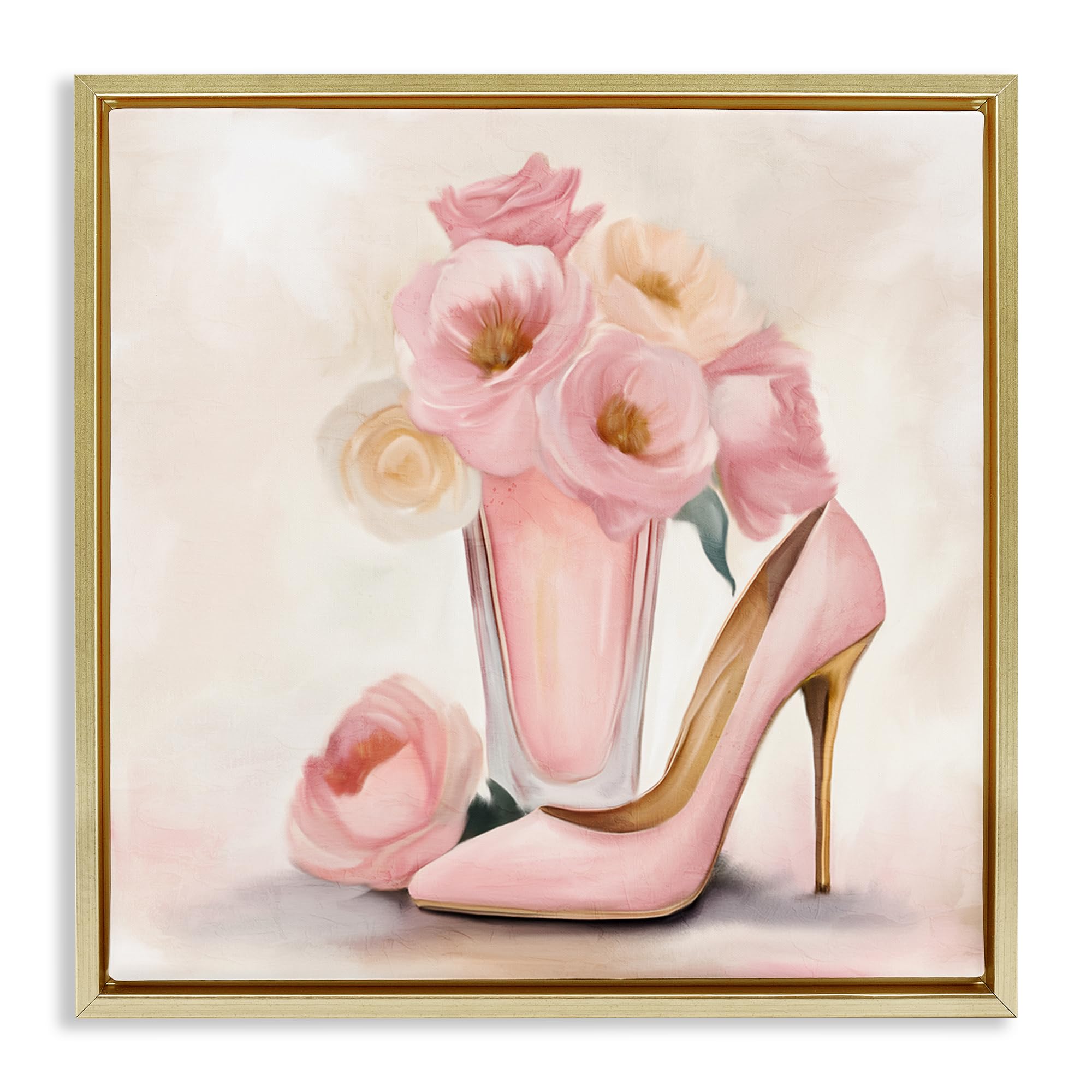 Stupell Industries Metallic Gold (Matte) 'Pink Beauty Bouquet'| Floating Frame Canvas Art