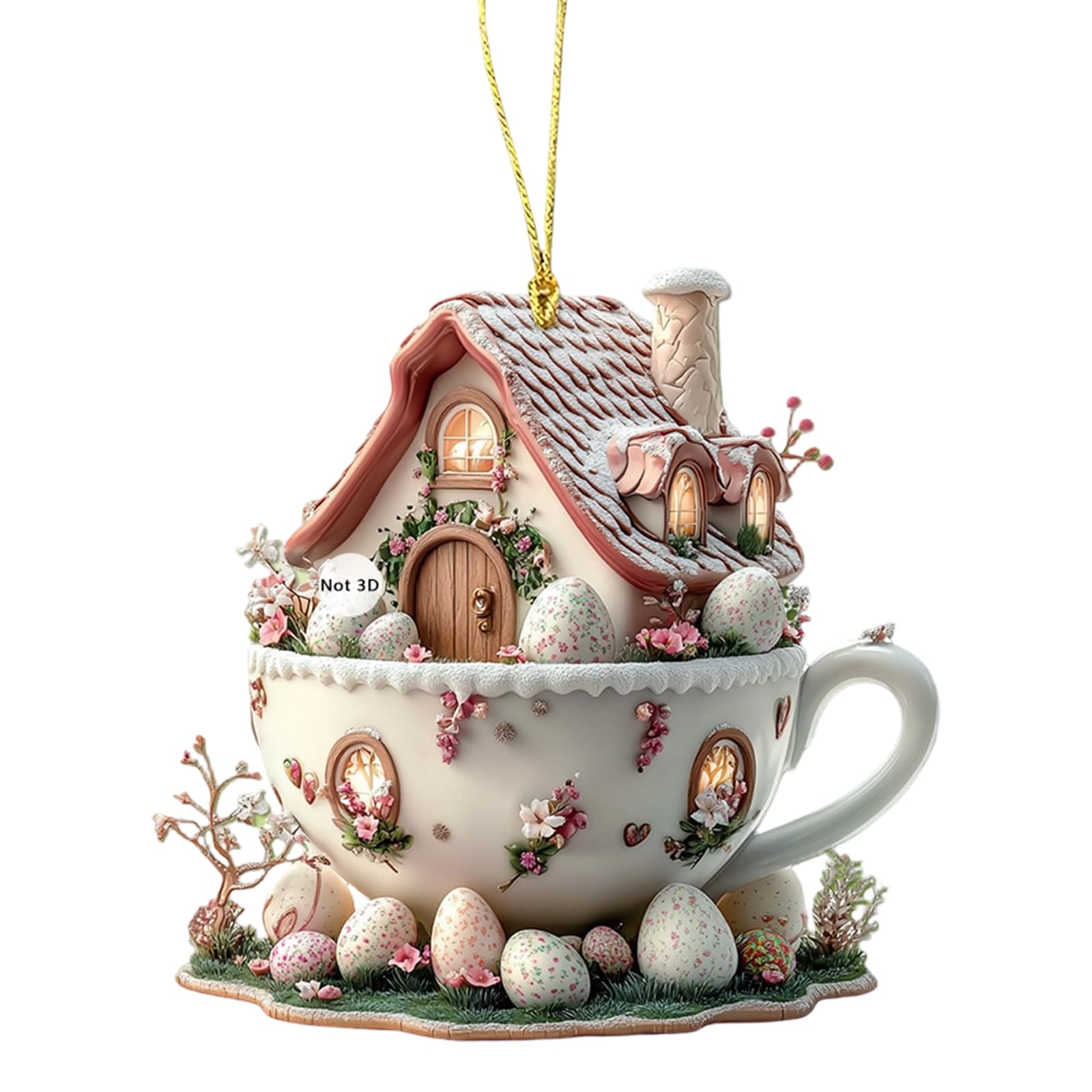 Foloda D Rabbits Coffee Cup House Acrylic Keychain Pendant For Spring Holiday Ecorations Car Backpack Hanging Ornament Acrylic Easter Ecoration