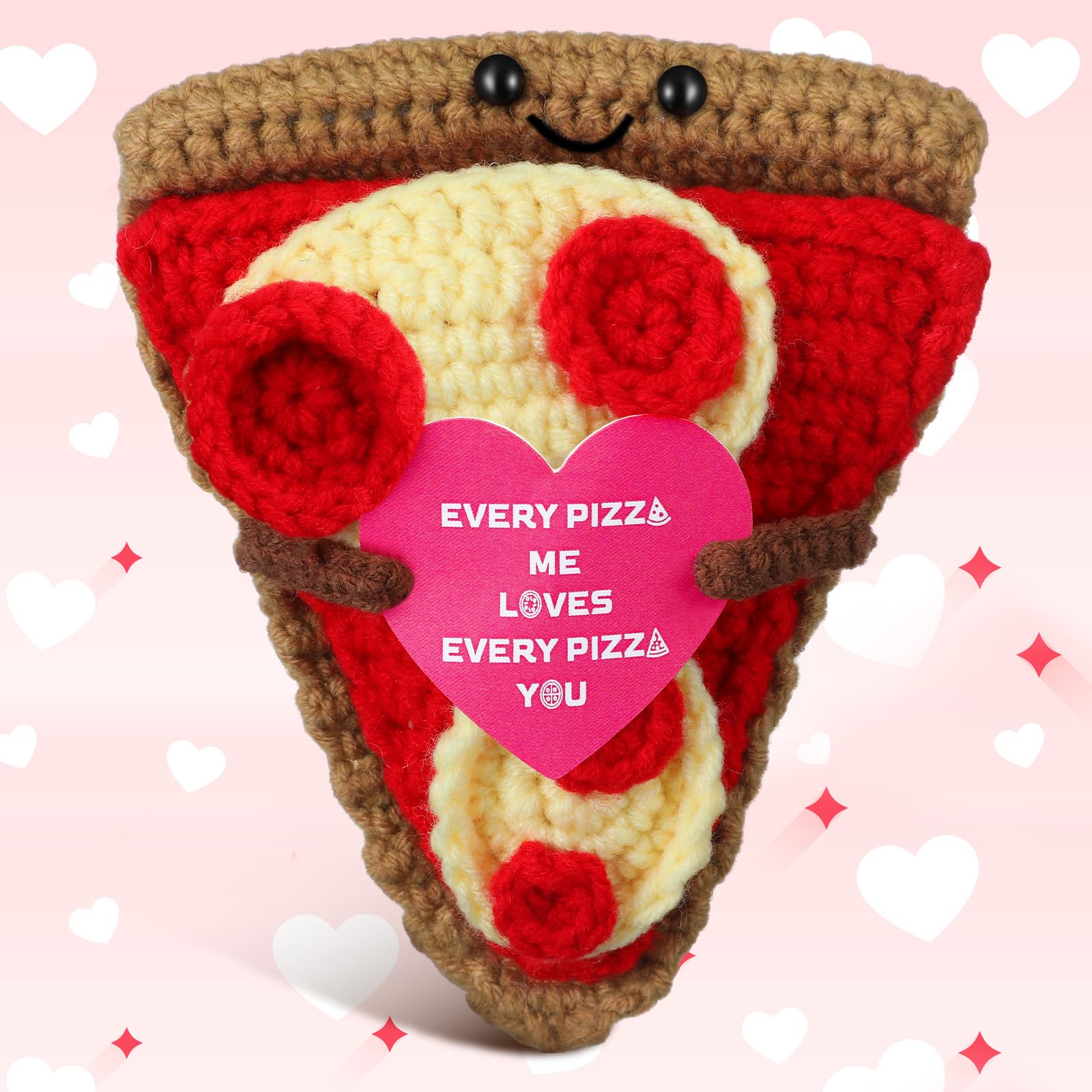 RoundFunny Funny Positive Gifts Pizza Handmade Crochet Doll with Card, Cute Knitted Holiday Pizza I Love You Gifts for Birthday Anniversary Graduation Home Party Decor