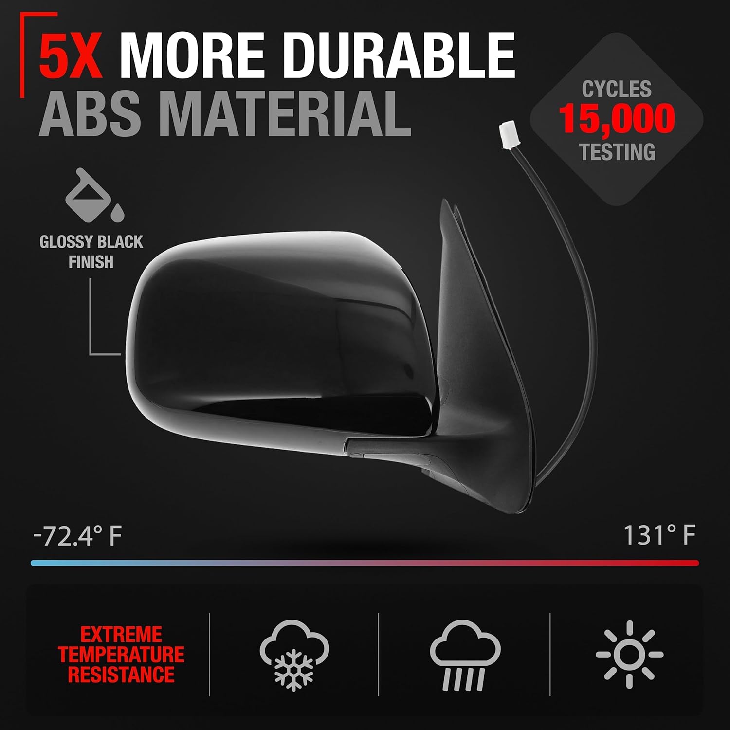 Passenger Side Mirror Replacement - Compatible with 2005-2011 Toyota Tacoma - Powered Adjustment, Manual Folding, Convex Glass - Smooth Black, 5H3P - OEM 8791004180C0, TO1321203