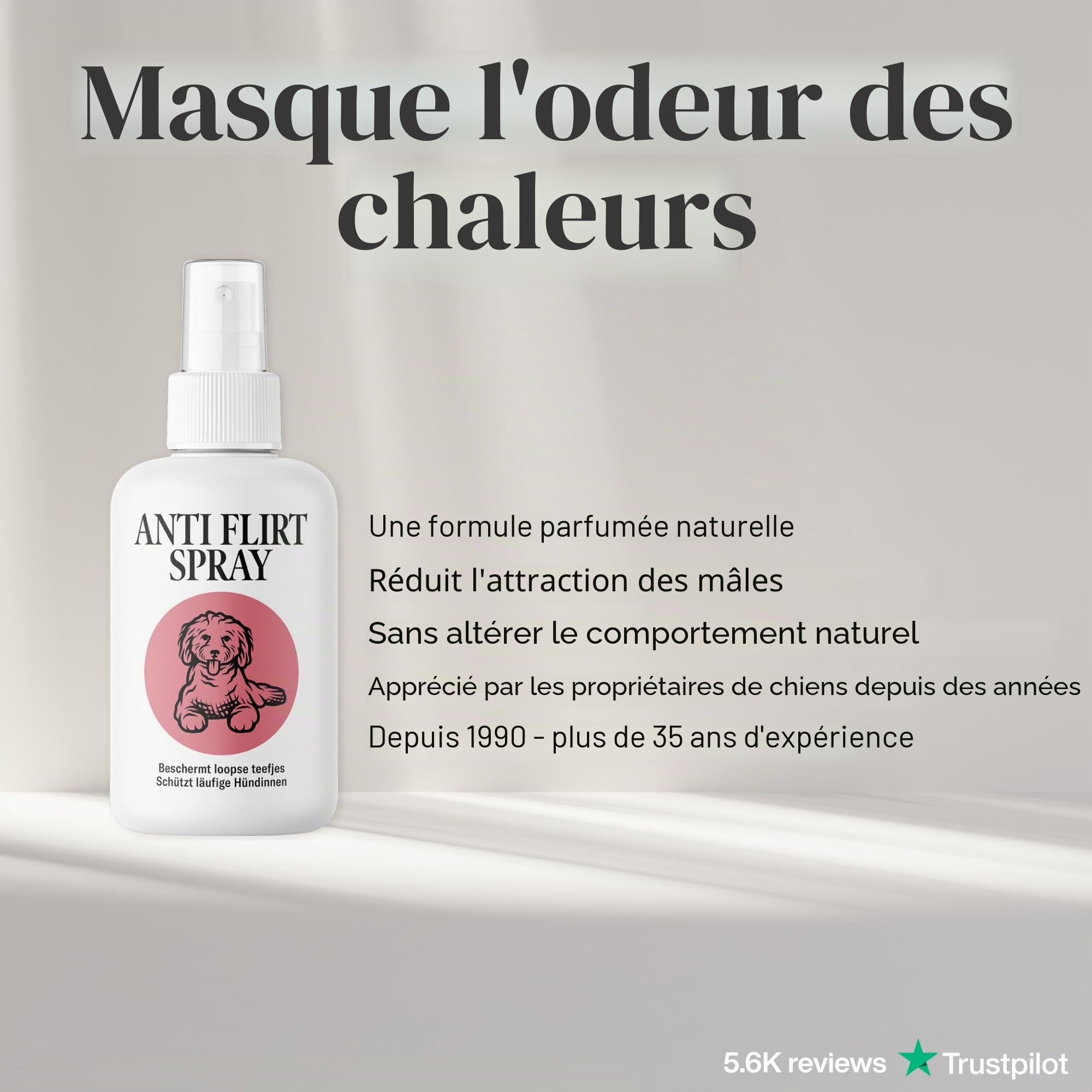 Spray Anti Flirt pour Chiens – Masque l’Odeur des chaleurs chez la Chienne, Aide à réduire l’Attention des mâles, Formule parfumée Naturelle 100 ML