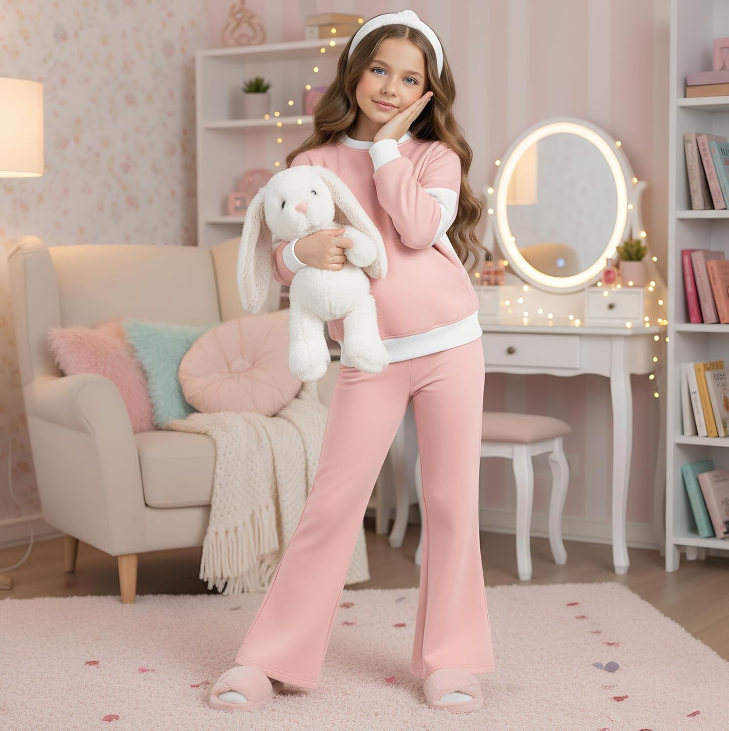 JiAmy Girls 2 Piece Tracksuit Set Long Sleeve Sweatshirt and Jogger Pants Athletic Outfit Clothing Set for Kids - Image 3