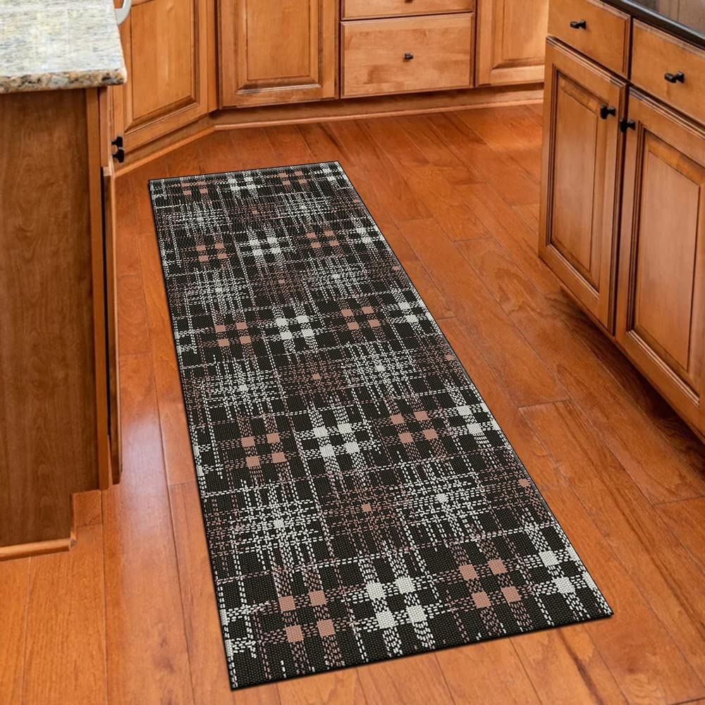 Przedpokój nowoczesne chodniki dywan 80 x 350 cm tartan czarny brązowy dywan mata antypoślizgowy zmywalny chodnik do kuchni sypialni korytarza schody drzwi z możliwością personalizacji
