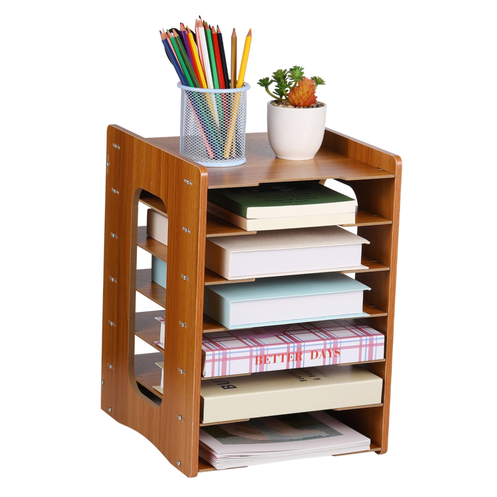Angoily Organizer Scrivania in Ciliegio Strati Portadocumenti Impilabile per Ufficio e Casa Portaoggetti Multifunzionale per Libri Cancelleria e File Design Compatto e Stabile per Tavolo