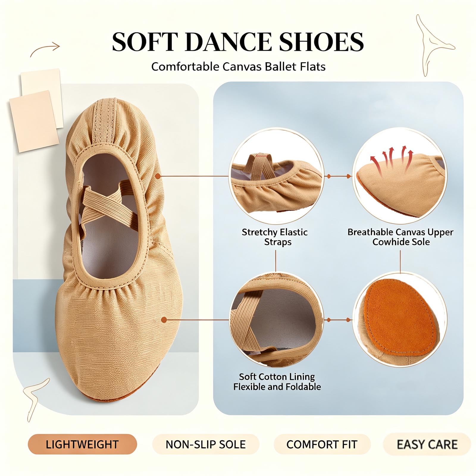 Ballettschuhe Damen Canvas Tanzschuhe Mit Ledersohle Ballettschläppchen, 42