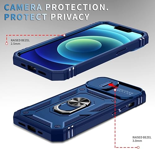 Miniatura 4 de PASNEW Funda para iPhone 14 Plus, soporte de 360 y cubierta deslizante de cámara, resistente militar, cuerpo completo, a prueba de golpes, carcasa