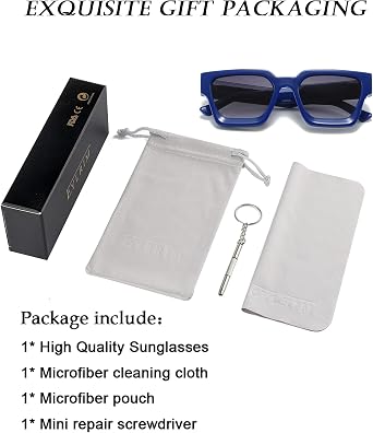 EYLRIM Thick Square Frame Sunglasses for Women Men Fashion Chunky Rectangle Sun Glasses Black Shades(06 Blue/Grey Gradient), 06 Blue/Grey Gradient, M