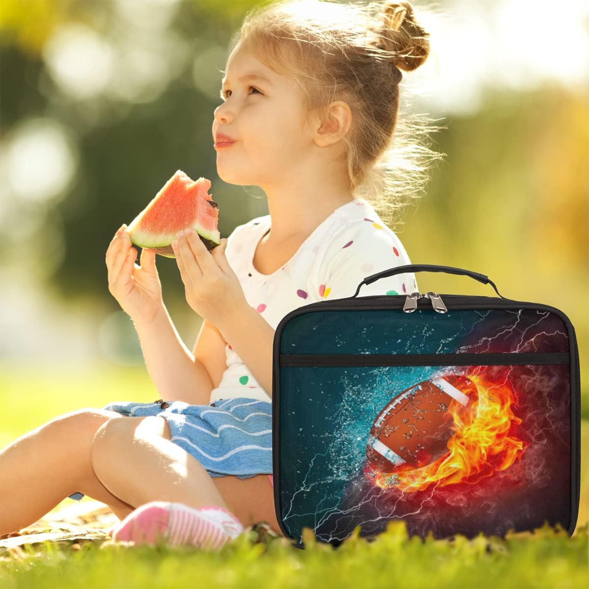 Kids Lunch Box for Boys Girls Fire American Football Sport Black Insulated Lunch Bag Reusable Small Cooler Bag Meal Containers Tote Kit for School Travel Women Men - Image 6