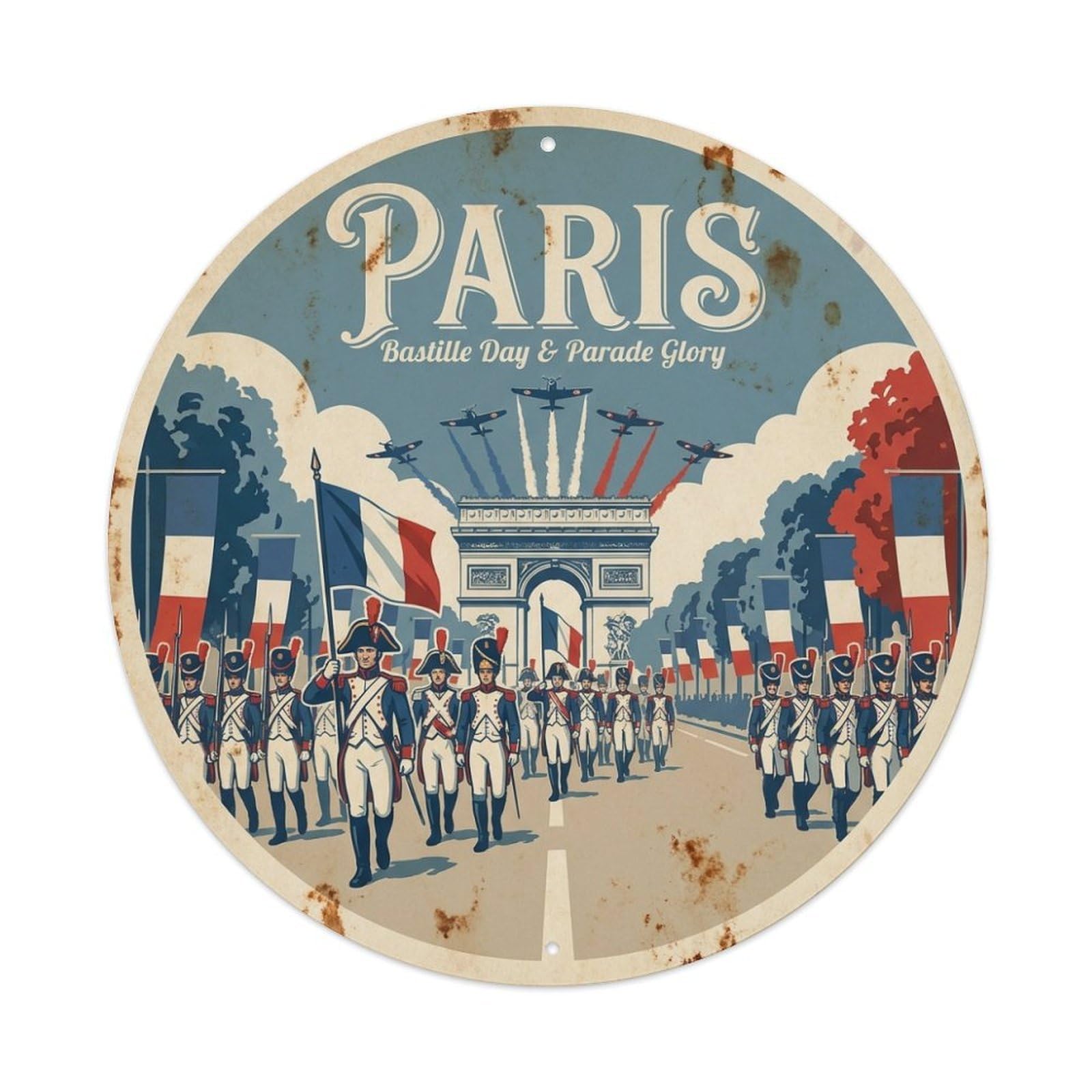 Olhnbad Style City Parade Flags Paris Culture Travel Seine Metal Tin Sign