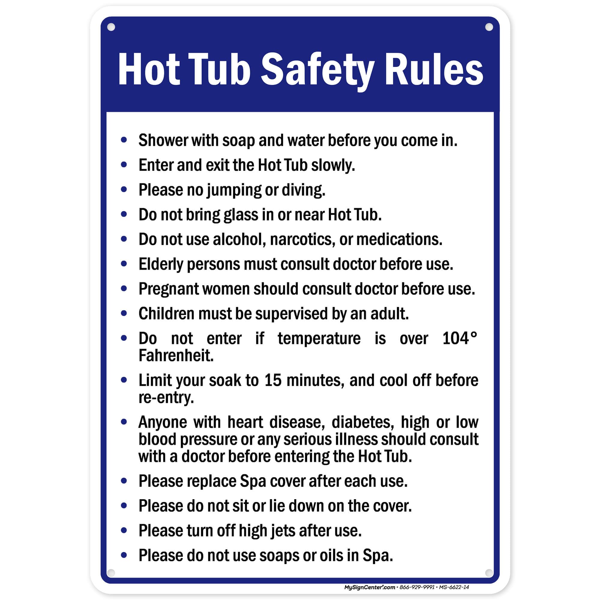 Hot Tub Safety Rules Sign, 10x14 Inches, 55 mil thick HDPE (high density polyethylene), Made in USA by My Sign Center
