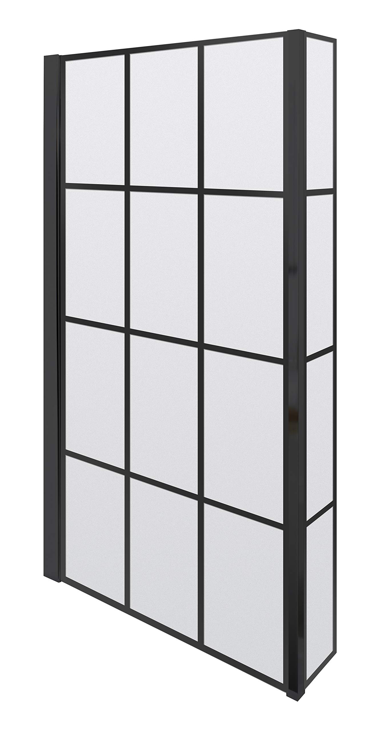 Bath Shower Screen Door Hinged 800Mm Black Grid Square 6Mm Glass Return Panel 5056211897811