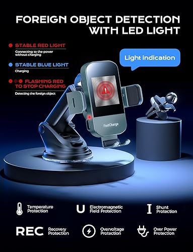 Miniatura 54 de CHGeek Cargador de coche inalámbrico, carga rápida de 15 W, soporte de teléfono para iPhone 15 14 13 12 11 Pro Max Xs, Samsung Galaxy S25 Ultra S24