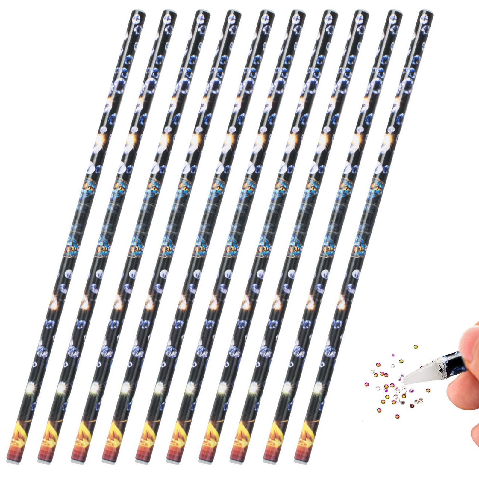 10Pcs Beautiful Rhinestone Wax Pen Soft Rhinestone Picker Nail Gems Art Crafts Nails Pencil Dotting Tool Diamond Painting Rhinestone Picker Wax Pencil