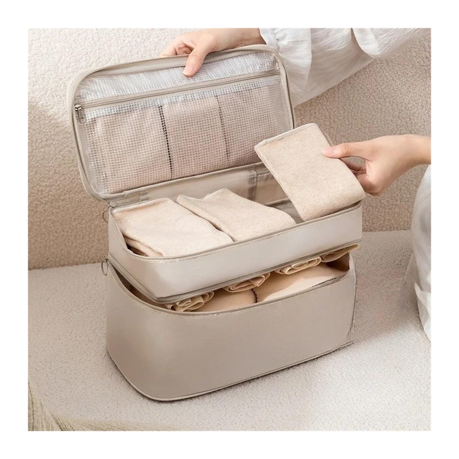 Organizer Per Biancheria Intima Da Viaggio Organizer da viaggio 3 in 1 a doppio strato: borsa for riporre reggiseni/biancheria intima/calzini di grande capacità, portatile e compatta