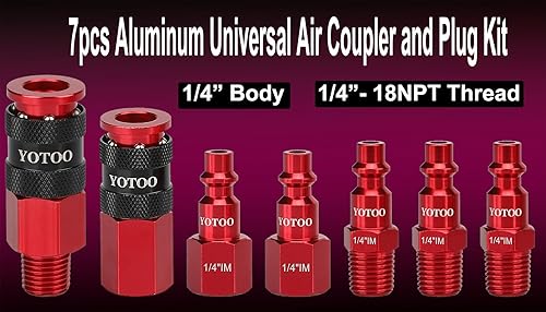 Miniatura 2 de YOTOO Acoplador de aire universal de 10 piezas con juego de roscas macho de 14 "-18NPT, accesorios de manguera de aire de conexión rápida,