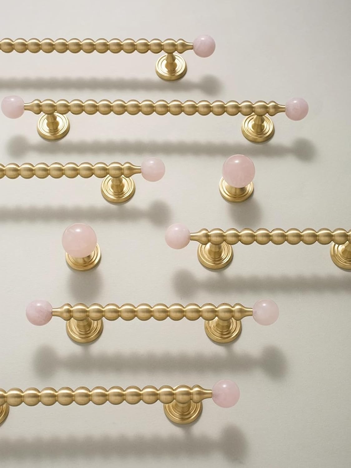 LBFEEL 6.3" Unique Cabinet Pulls Brushed Brass Cabinet Handles Solid Brass Kitchen Drawer Pulls Balls Dresser Handles Deco (1, Pink + Brushed Brass, 6.3" Hole Centers)