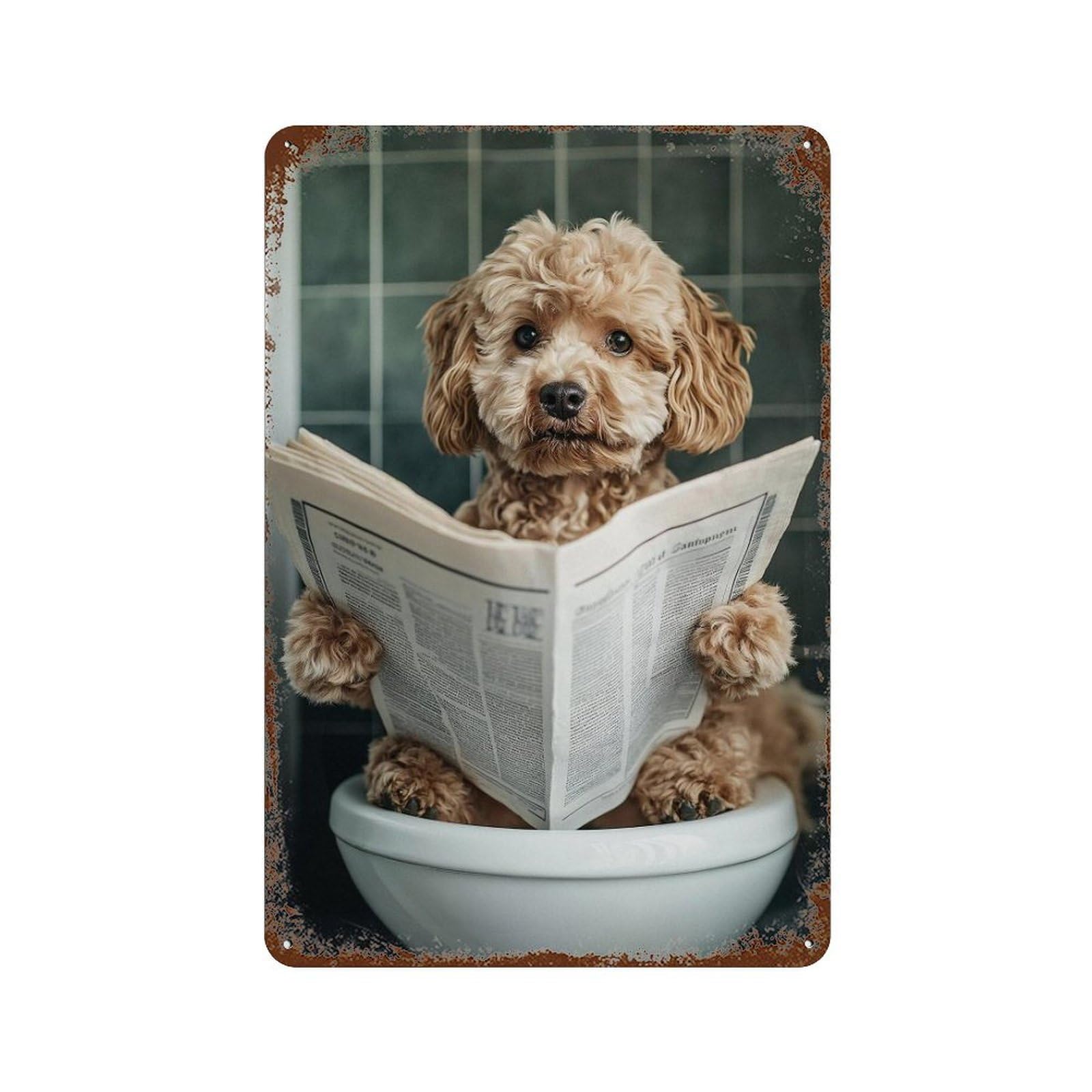 xiaoxiaoshen Dog Reading Newspaper on Toilet1 Wall Decor Art Metal Tin Poster Modern Home Decor Art Home Bar Shop Decorations Vintage Sign 30x20cm