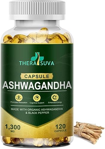 Ashwagandha orgánica + pimienta negra, suplemento natural de alta potencia para aliviar el estrés y vitalidad, 120 cápsulas blandas, suministro para