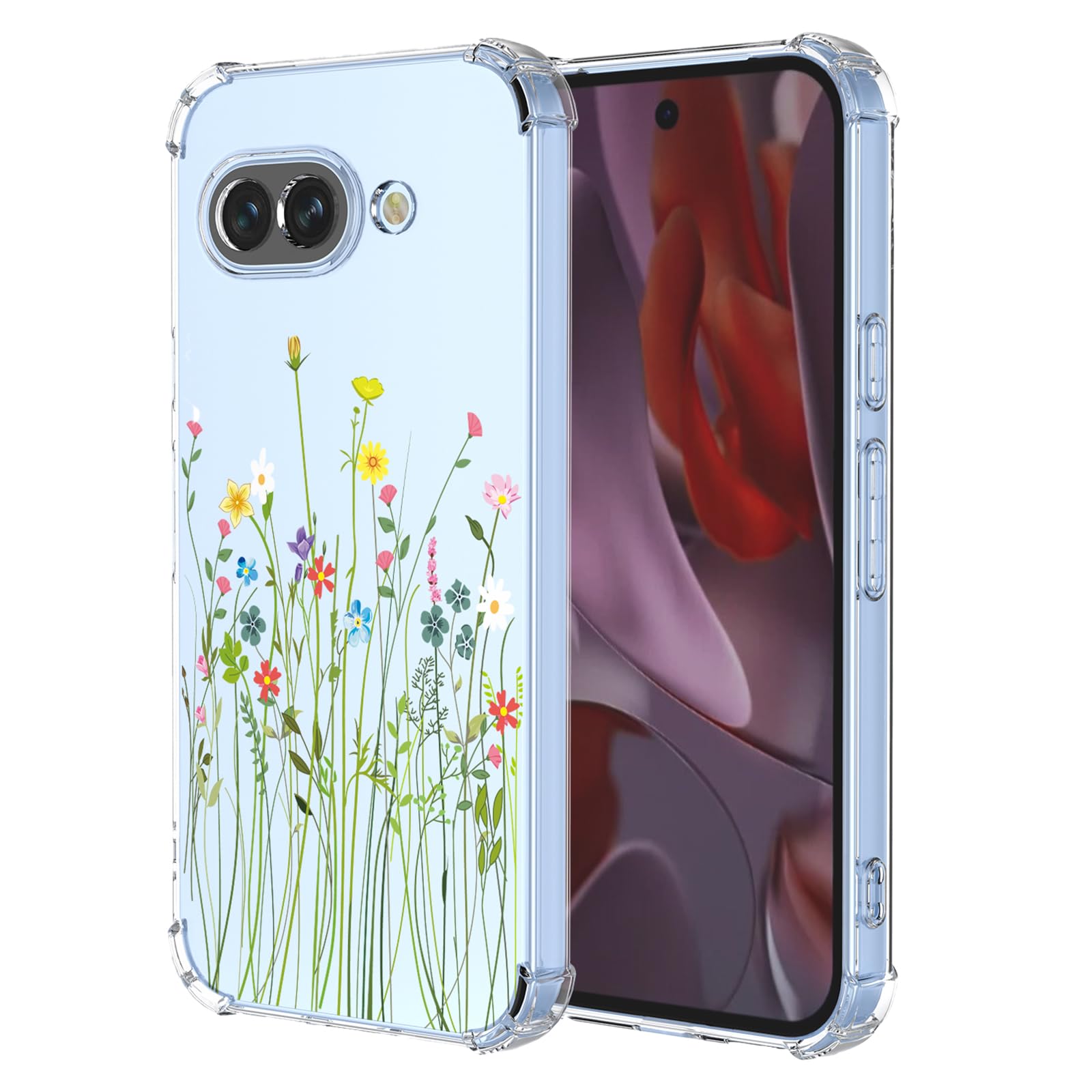 Case for Pixel 9A Google 9A Clear Flower Phone Case Soft TPU Shockproof Bumper Anti-Scratch Protective Phone Cover for Google Pixel 9A（Little Wild Flowers