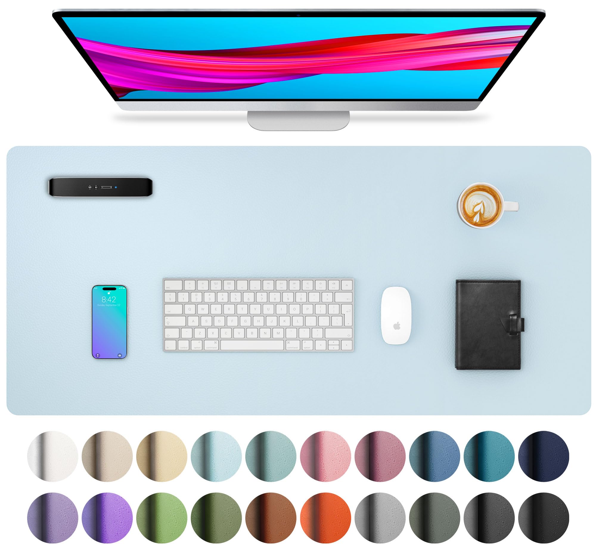 Aothia schreibtischunterlage leder,schreibtisch unterlagenmatte,Mauspad,Rutschfester Schreibtischschutz，wasserdichter Schreibtisch für Büro und Zuhause(80cm x 40cm,Baby Blau)