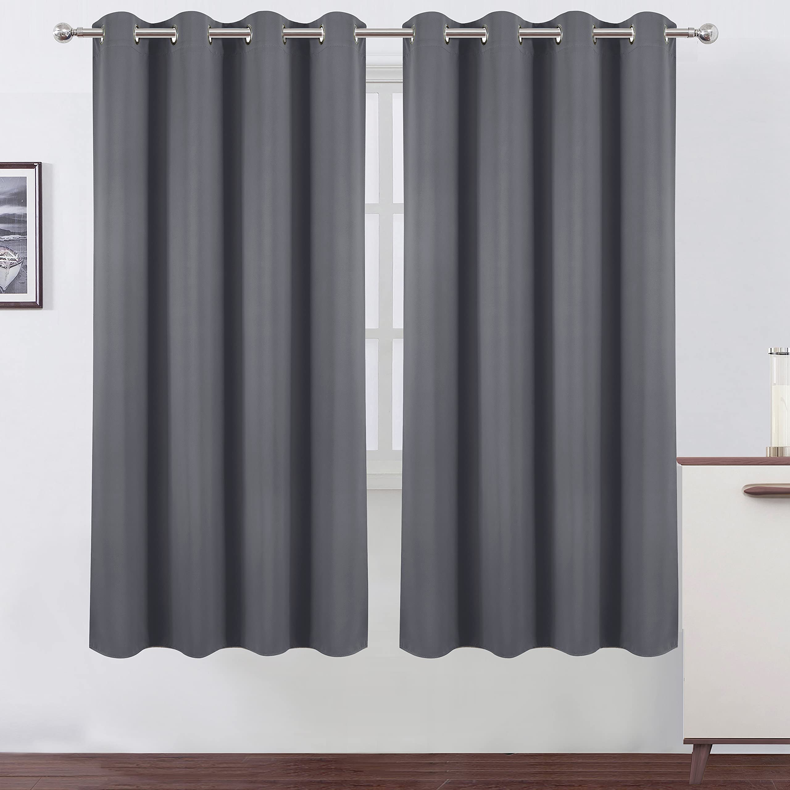 LEMOMO Grey Thermal Blackout Curtains/52 x 72 Inch/Set of 2 Panels Room Darkening Curtains for Bedroom