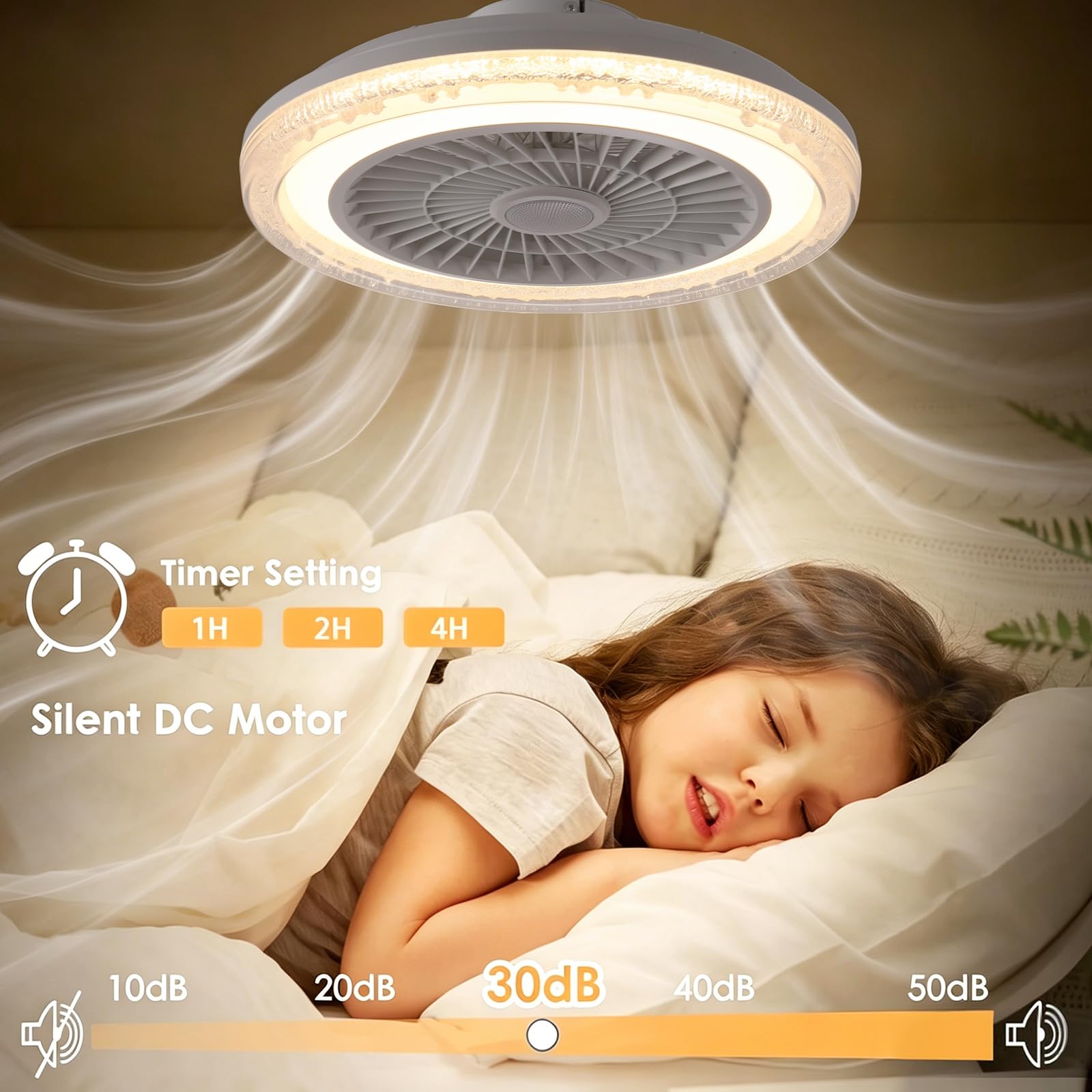 Musical Ventilatore da soffitto LED 50 cm RGB con lampada con telecomando e altoparlante Bluetooth, ventilatore da soffitto con luce reversibile silenziosa per camera da letto