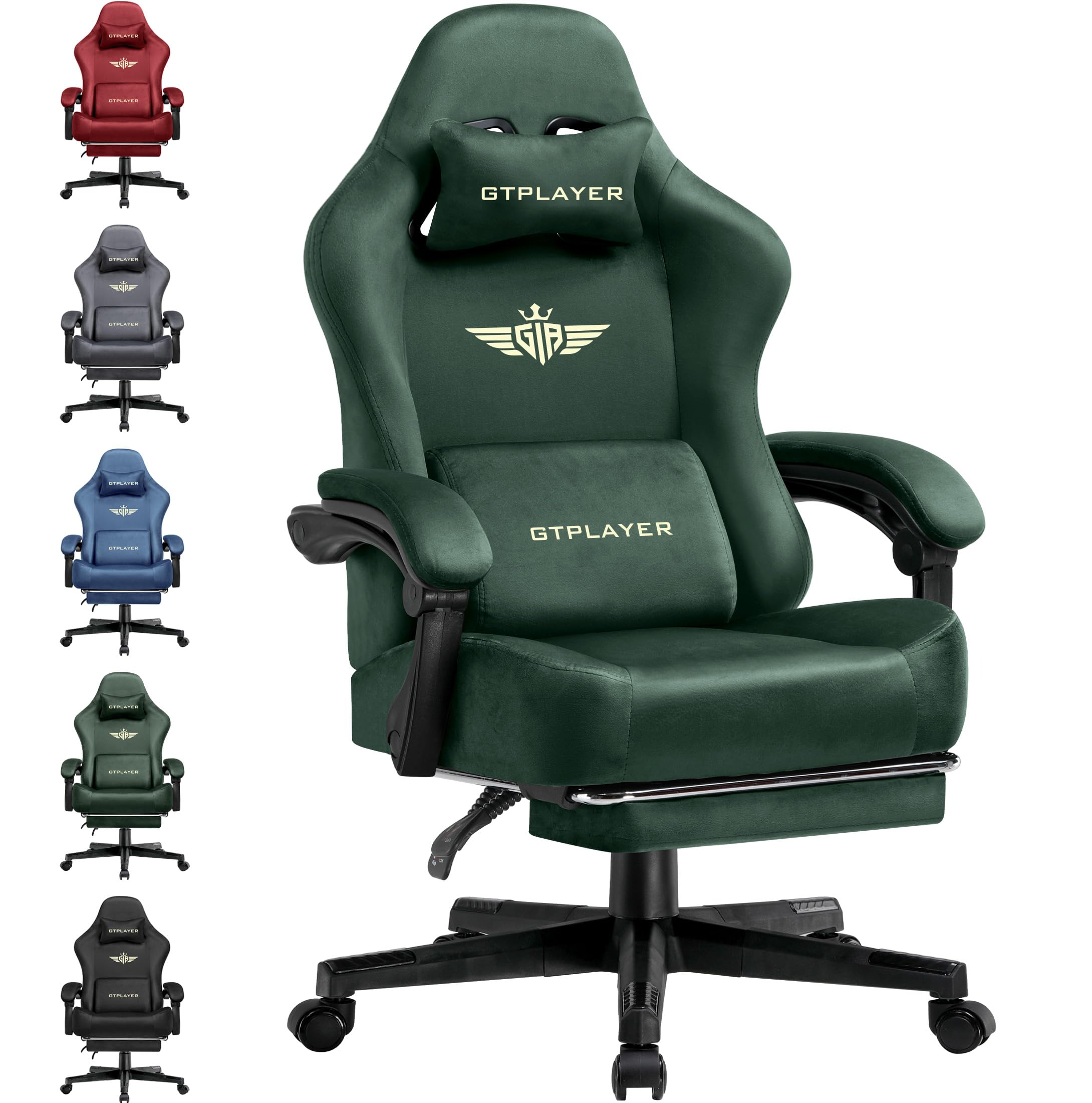 GTPLAYER Gaming Chair Fabric with Pocket Spring Cushion, Big and Tall Gamings Chairs 350LBS High Back Computer Chair with Footrest for Adults Lumbar