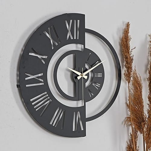 Miniatura 194 de Reloj de pared de metal de 20 pulgadas, redondo, silencioso, moderno, analógico, grande, funciona con pilas, reloj de pared para sala de estar, Negro