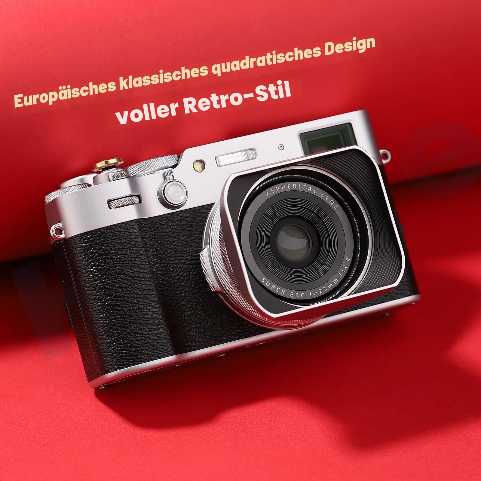Haoge LH-X200S Gegenlichtblende aus Metall, quadratisch, mit 49 mm Adapterring, Metallkappe für Fujifilm X100VI Fuji X100V X100F X100T X100S X70 Kamerazubehör, Silber