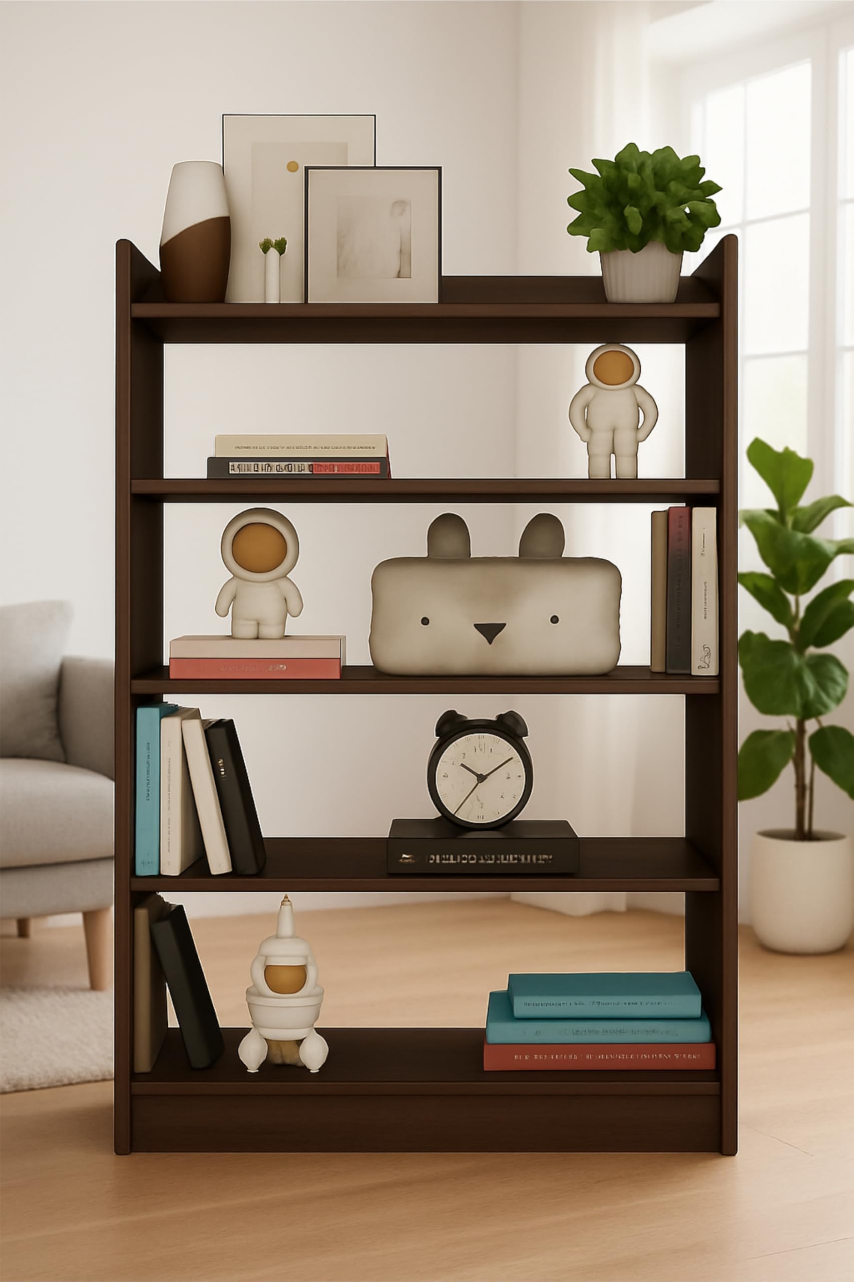 Enigmatic Woodworks Wood Book Shelf for Home Multipurpose Home Decor Storage Rack Organizer Stand for Living Room, Kitchen, Bedroom | Perfect Bookcase for Home, Office (Flowery Wenge, 5 Tier Large)-image-17