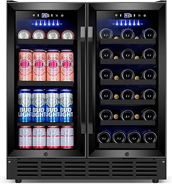 30'' Wine and Beverage Refrigerator, Upgrade Dual Zone Wine Cooler, 30 Inch Wine beverage Fridge Built in or Freestanding Under Counter Large Capacity Glass Door Advanced Cooling System,Black