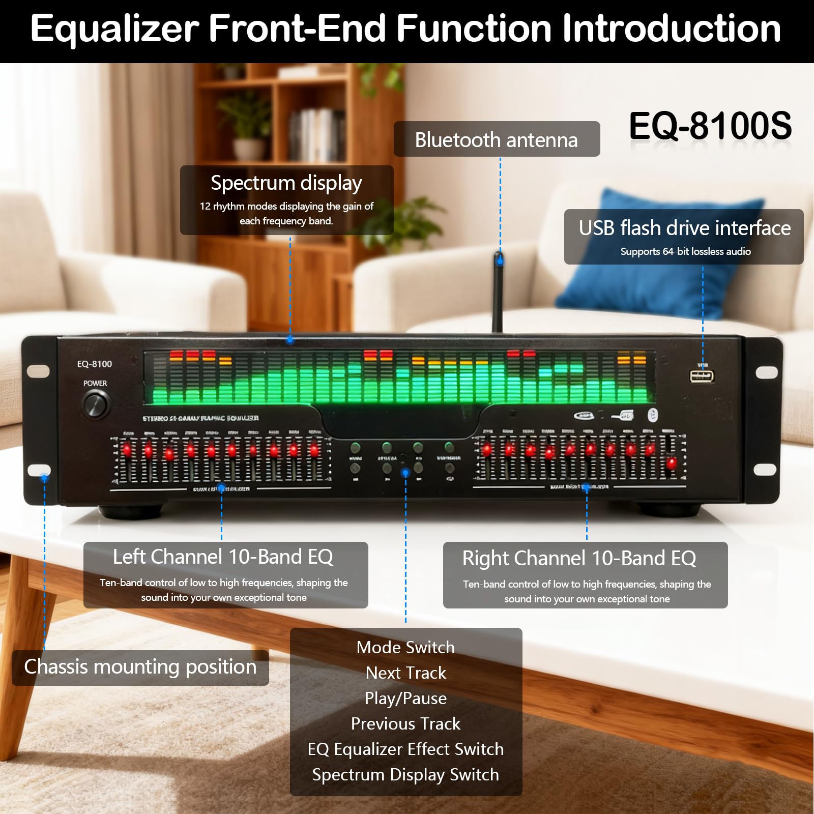 Equalizer, 31-Band Stereo Graphic Equalizer Professioneller Spectrum Analyzer Soundprozessor Soundsystem Rauschunterdrückung Klangoptimierung für Musikdarbietungen Aufnahmestudio