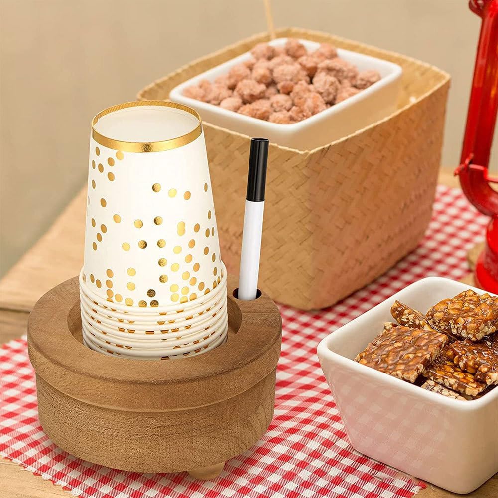 Portabicchieri in Legno, Porta Tazze con Fessura per Pennarelli, Dispenser per Bicchieri di Carta, per Segnare Bevande, Feste, Bar, Cucina, Bagno, Decorazione