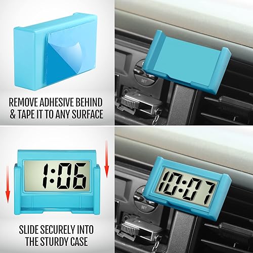 Miniatura 3 de Betus - Reloj digital para tablero de automóvil, reloj adhesivo para vehículo con pantalla LCD gigante que muestra día y hora, para tablero y