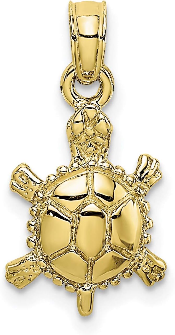 10k Yellow Gold Turtle Pendant Necklace for Women or Unisex with Detailed Shell Texture, Symbolic Sea Turtle Jewelry, Marine Life Charm, Nautical Animal Pendant, Real Gold Ocean Accessory