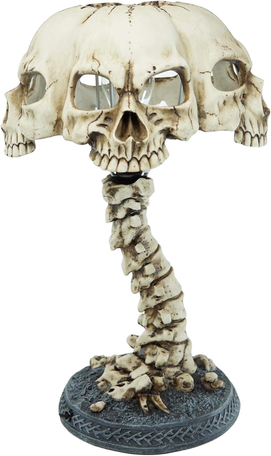 Ebros Gift Day of The Dead Evil Resurrection Boneyard Ossuary Skulls Canopy Shade with Bone Spine Stand Structure Side Table Lamp Sculpture Spooky Skeleton Graveyard Macabre Lighting Accent