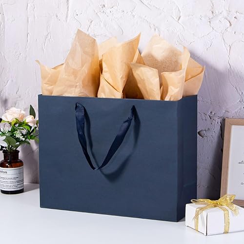 Miniatura 9 de driew Bolsas de regalo azul marino, paquete de 12 bolsas de regalo extra grandes azul marino, asas de cinta, bolsas de regalo de papel resistente de