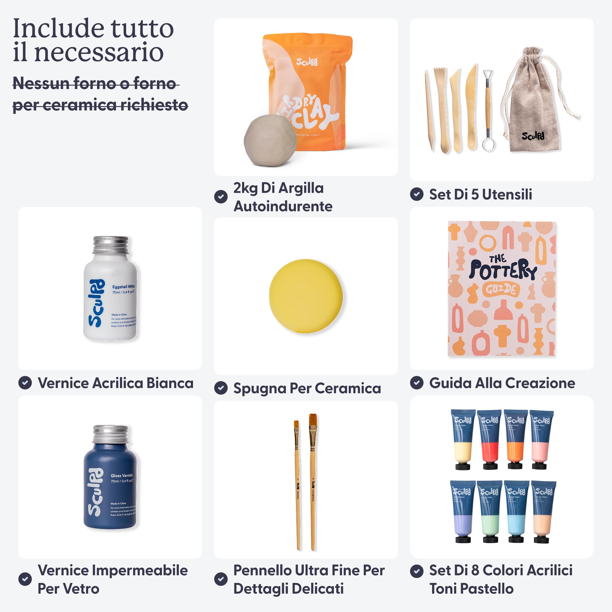 Vezerd Kit Di Ceramica Per Principianti - Argilla Ad Asciugatura All'Aria 500g, 12 Colori, Vernice, Pennelli E Utensili, Set Regalo Creativo Per Adulti E Bambini
