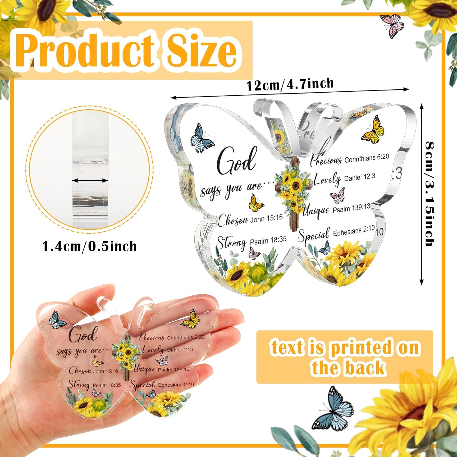 Pinkunn 12 Pcs Acrylic Christian Gifts for Women Mother's Day Inspirational Religious Gifts Butterfly Scripture Church Gift with Bible Verse and Prayers Keepsake Faith Paperweight Bulk for Church