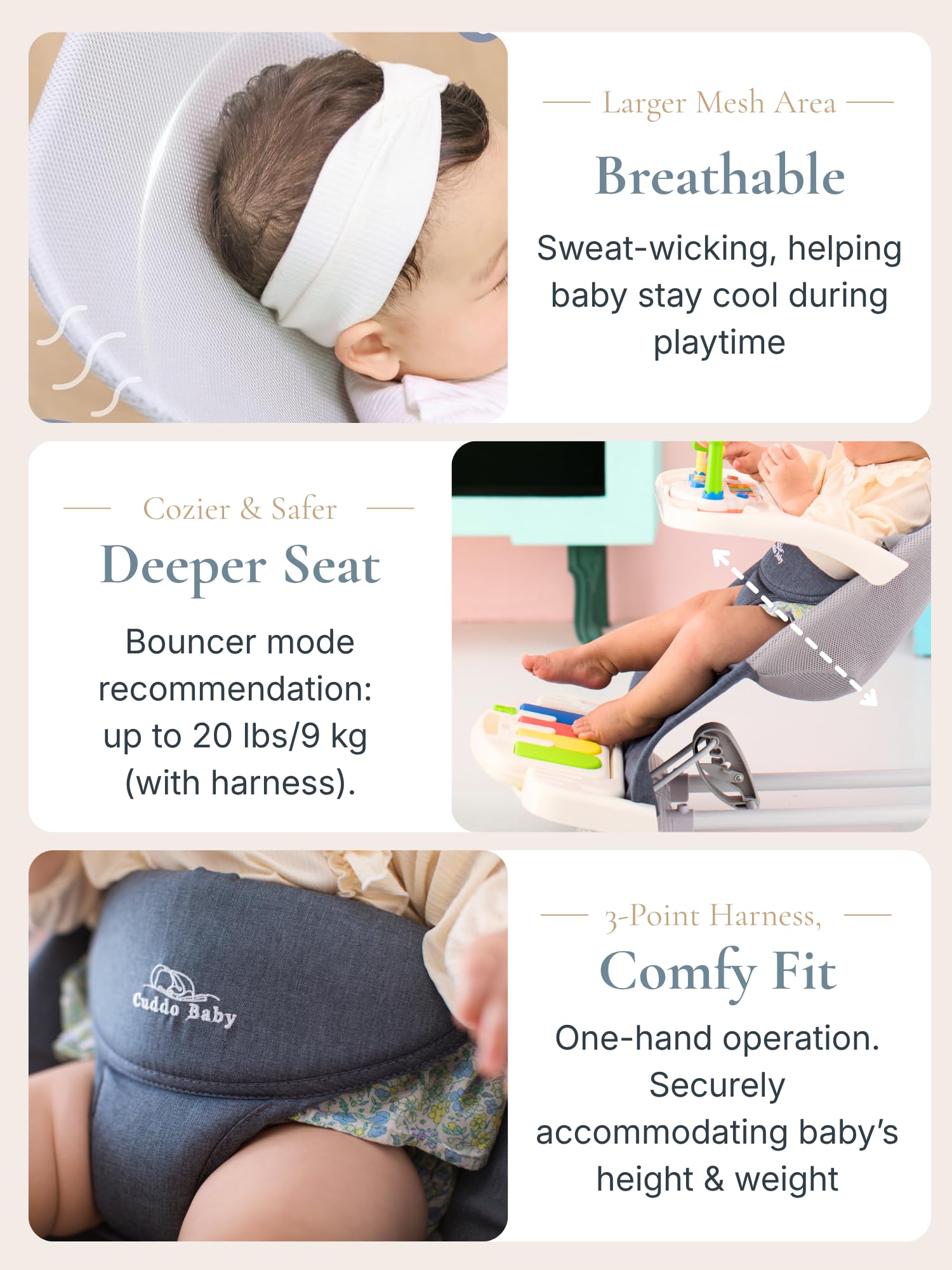 CuddoBaby Baby Bouncer 4-in-1 on Wheels |Detachable Pianos, Feeding Tray| 3-Level Recline Foldable Seat with Play Bar for Infant to Toddler 0-6, 0-12, 12-24 Months, Boy Gift Idea - Blue