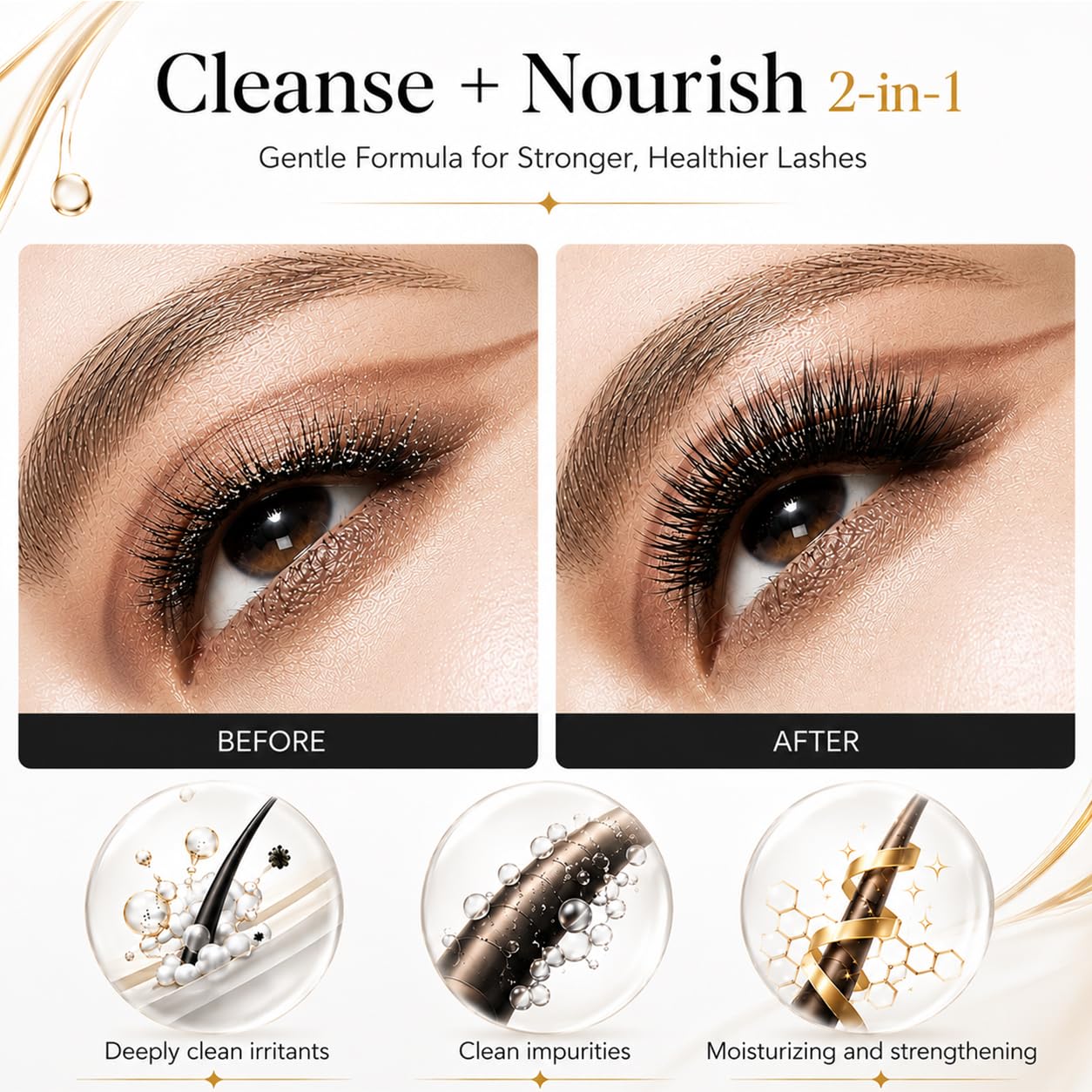 Cleanser de extensión de pestañas 50 ml + pinceles + botella de enjuague, Champú de espuma de pestañas para extensiones y pestañas naturales, sin sulfatos, uso en salón y familiar.