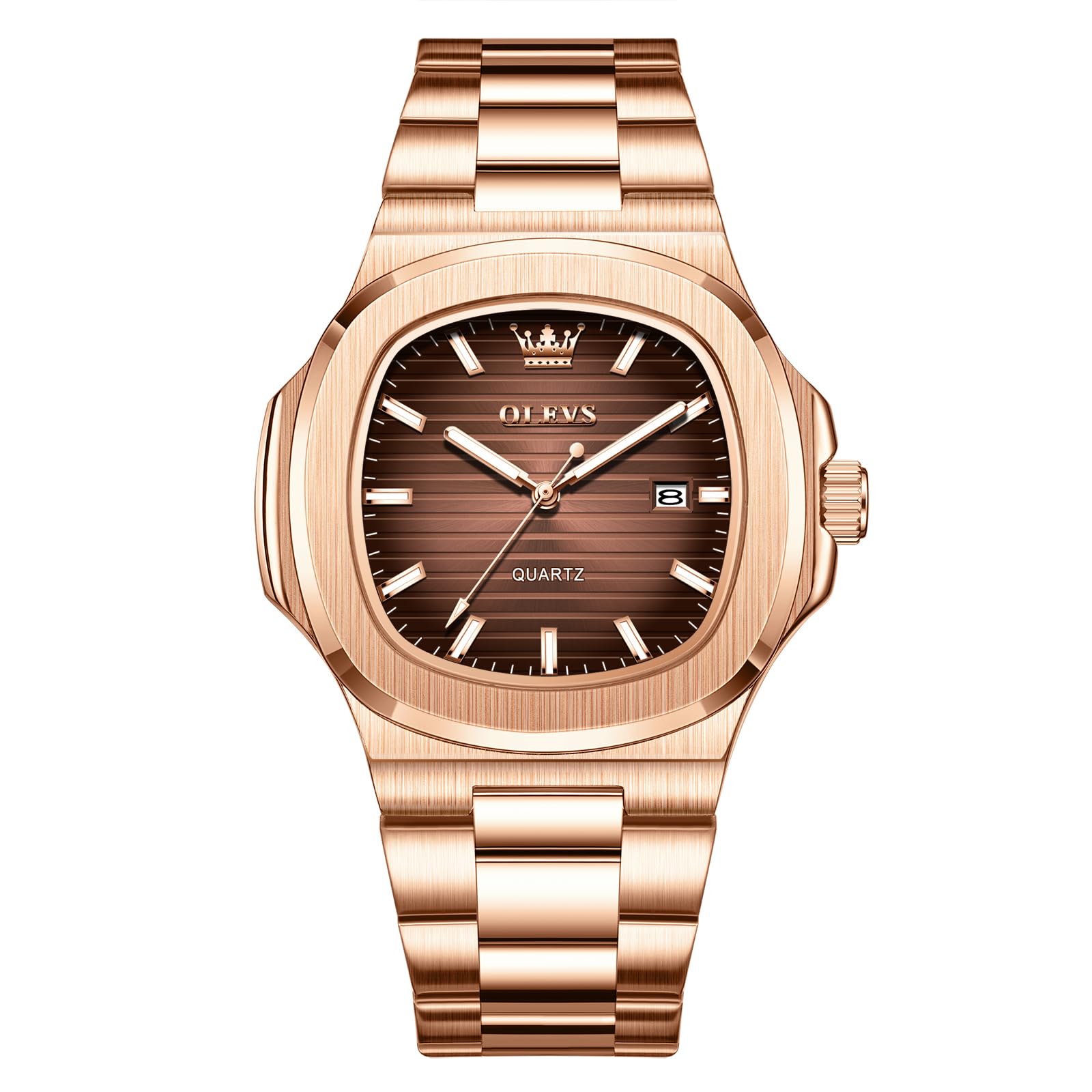 OLEVS Mens Large Face Stainless Steel Watch Classic Rose Gold Silver Tone Octagonal Three-Hand Analog Quartz Mens Dress