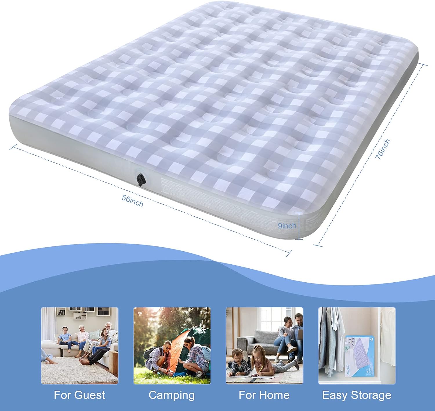 Giftway Queen Size Air Mattress Upgraded Air Bed - Inflatable Air Mattress with Flocked Top Patch Kit - Portable Blow up Air Bed for Camping/Guest/Travel - Housewarming Gifts for Women/Men/Kids : Sports & Outdoors