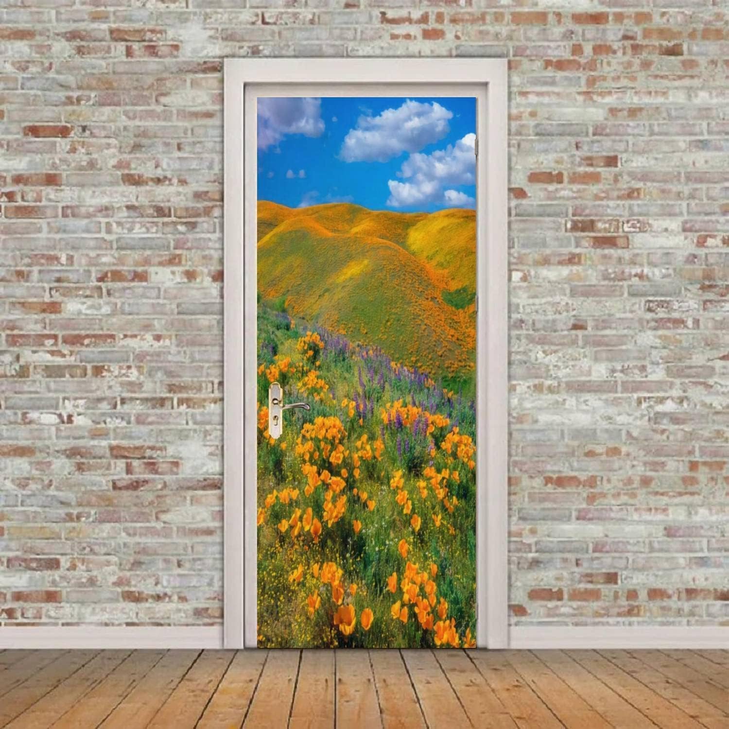 Sticker Porte Thème Naturel, Stickers Porte Trompe L'oeil Paysage Autocollant Poster Auto-Adhésif Art Décor Pour Chambre Salon Salle de Bain Papier Peint 95x215 cm 196n