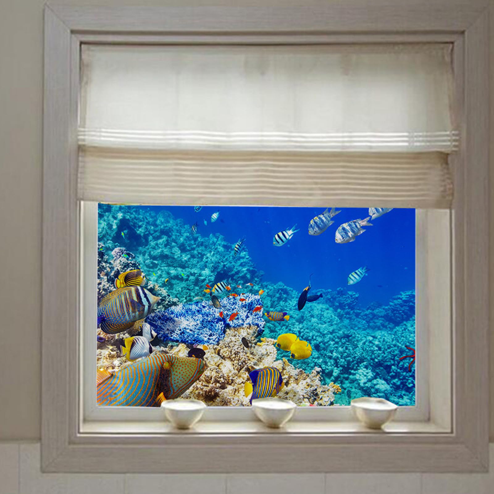 Window Film Privacy Blue Fish Yellow Frosted Privacy Film for Glass Windows Removable Opaque Static Cling Self Adhesive Window Films Covering for Home Bathroom 45x90cm/1 Pcs