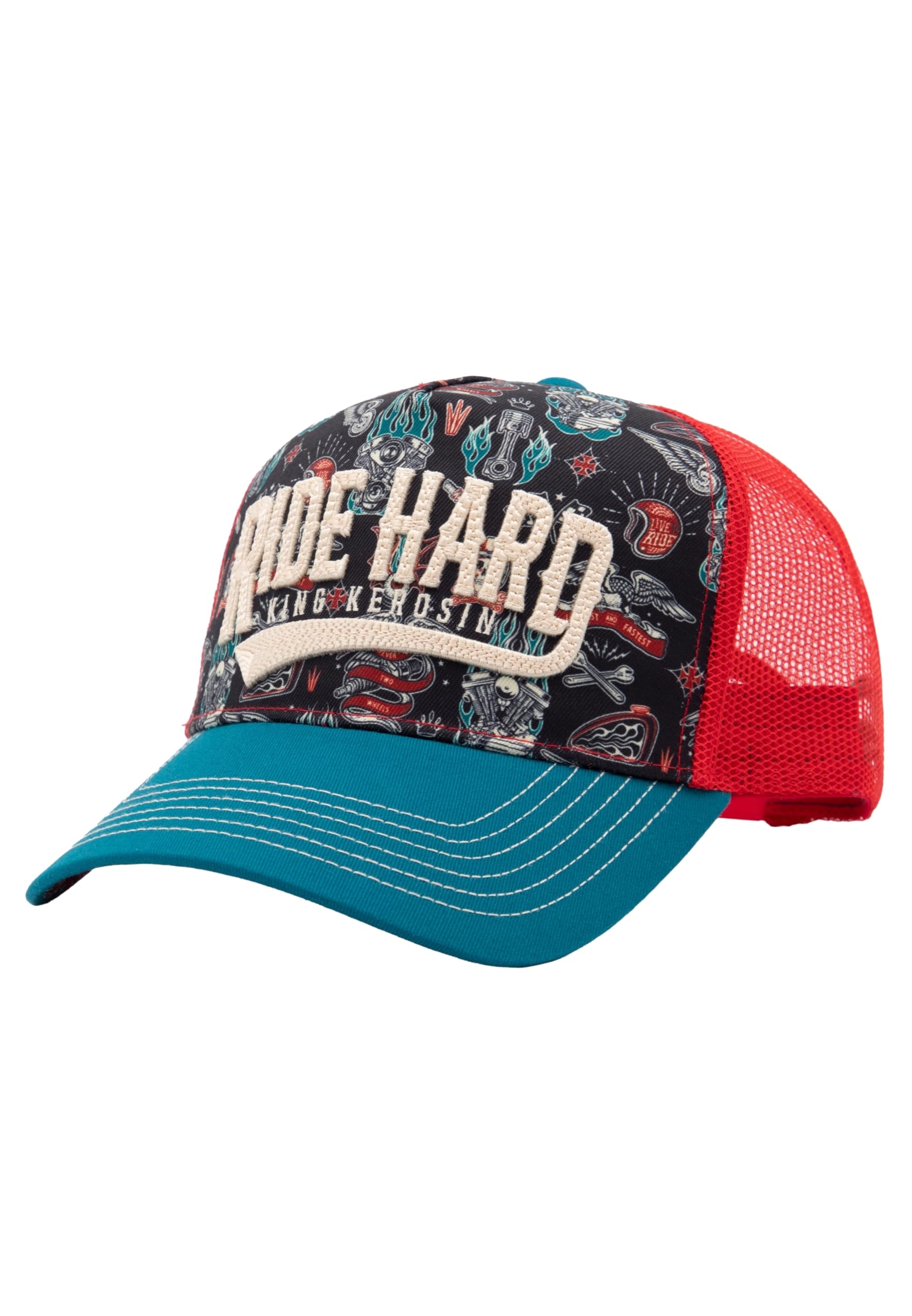 King Kerosin Ride Hard Trucker Cap Basecap Baseballcap Curved Brim Truckercap Meshcap Herren - Snapback, mit Schirm, Schirm Frühling-Sommer