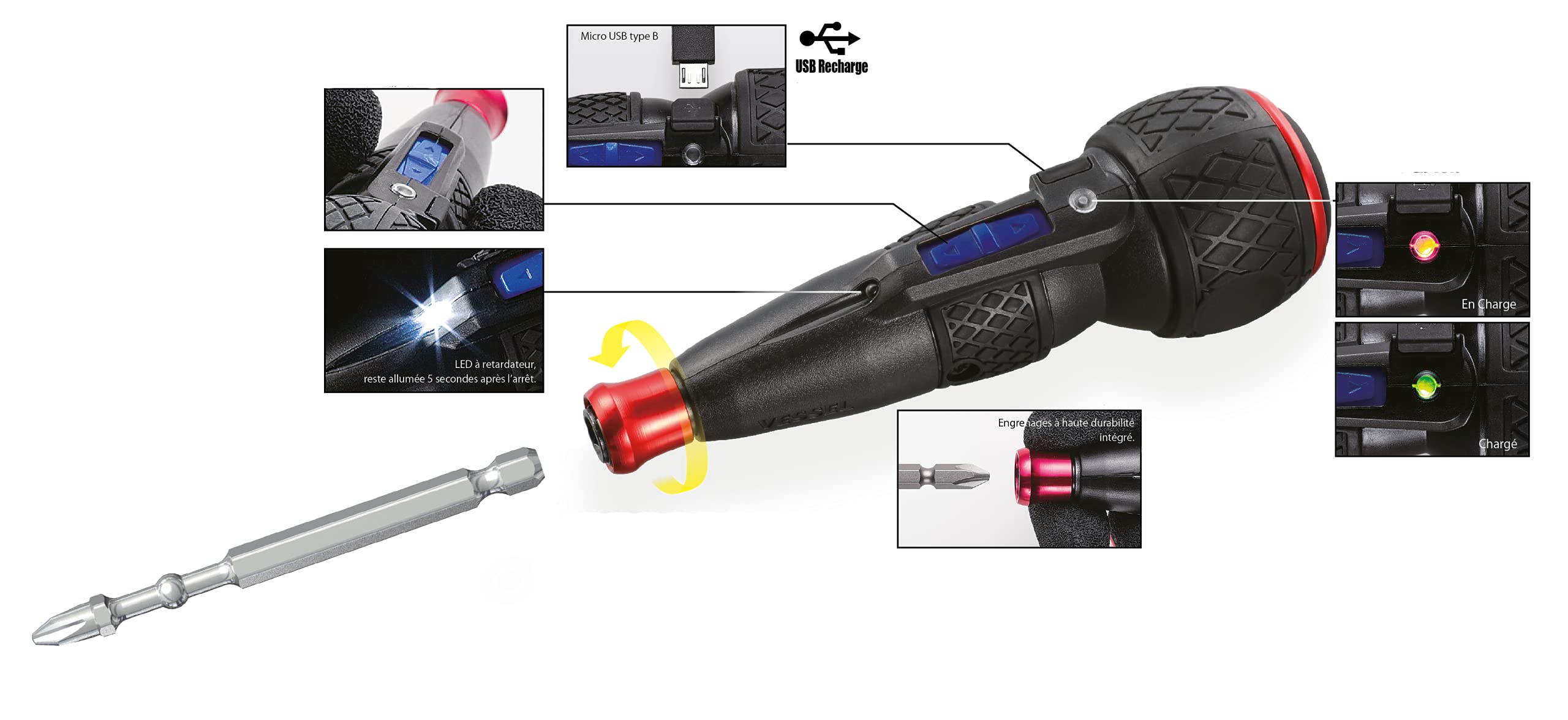 VESSEL Tournevis à assistance électrique 220USB-1F