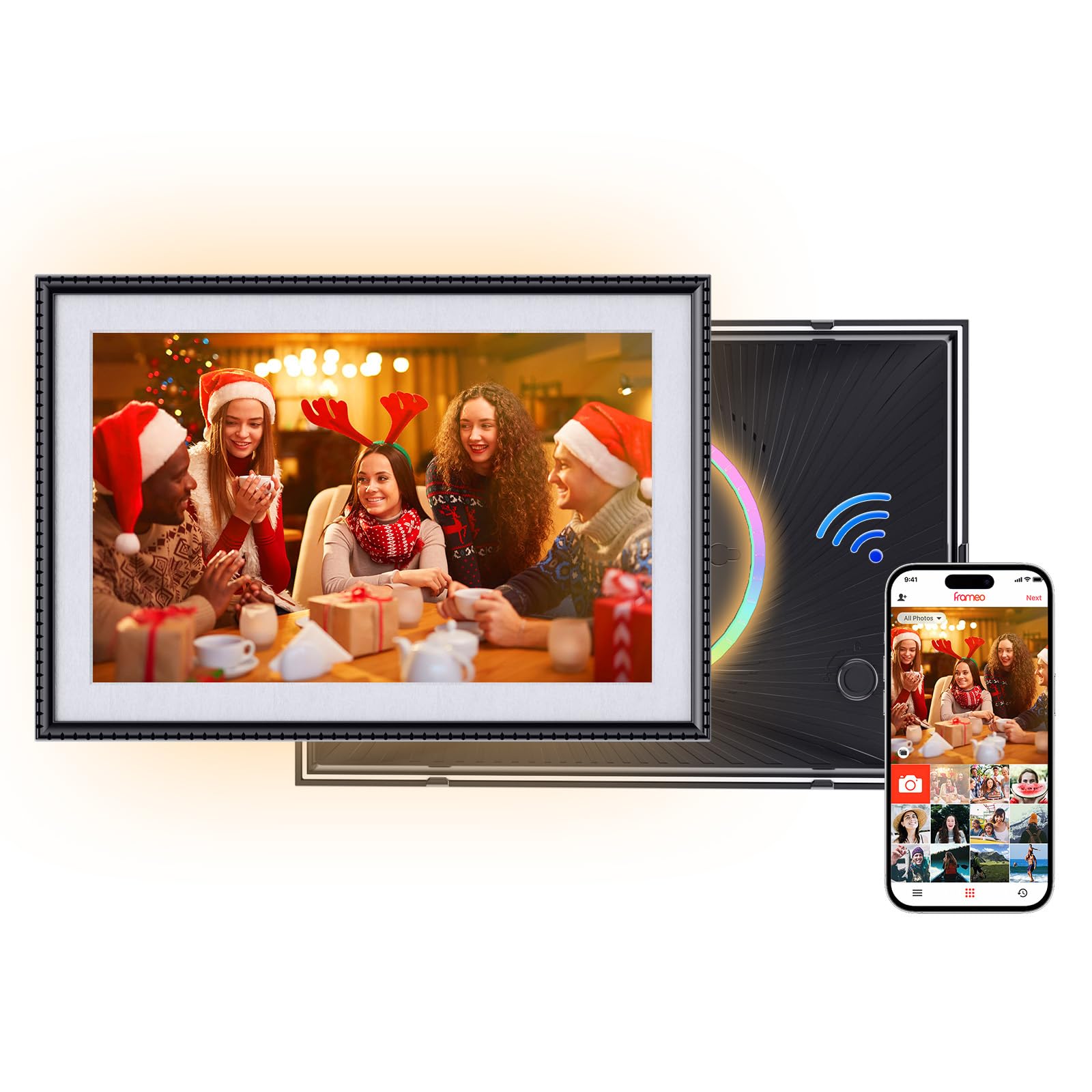 FRAMEO 10.1 inch Digital Photo Frame with LED Light, 32GB WiFi Digital Frame, 1280x800 IPS LCD Touch Screen, Auto-Rotate, Easy Setup, Share Photos & Videos via Frameo App